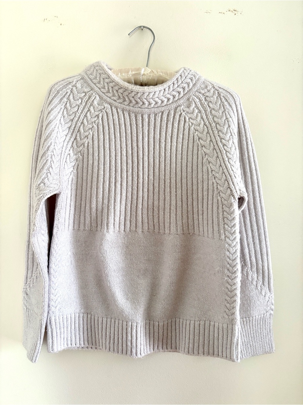 Maeve by Anthropologie Cozy Cable & Rib Crewneck Sweater in Light Gray
